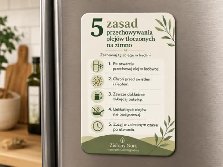 Magnes na lodówkę „5 zasad przechowywania olejów”