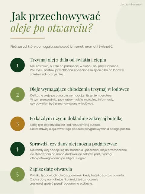 Strona przewodnika: jak przechowywać oleje po otwarciu, pięć zasad